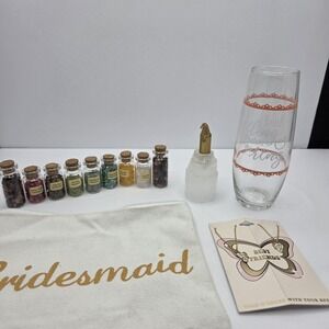 Bridesmaid Bachelorette Gift Set Crystals Jewelry Pouch Wine Glass Candle